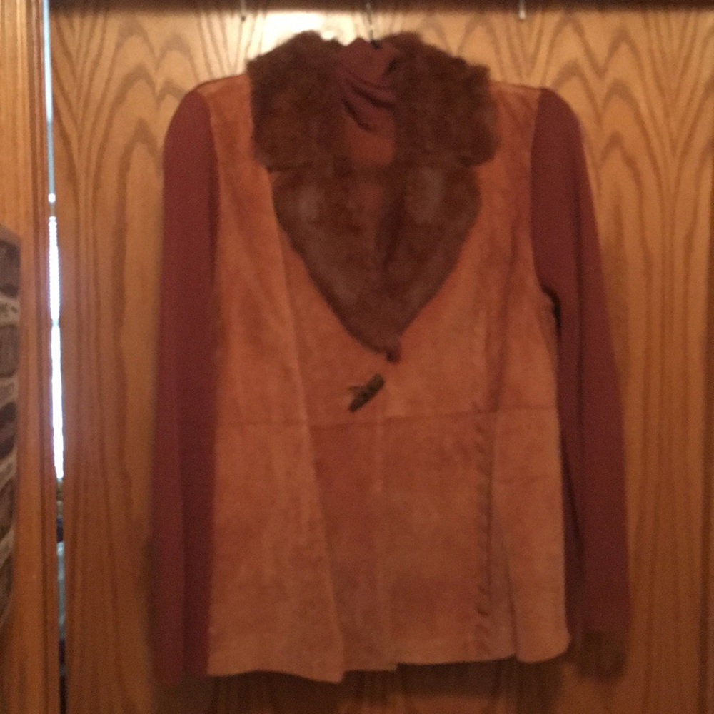 2pc Genuine Suede with fur color jacket set